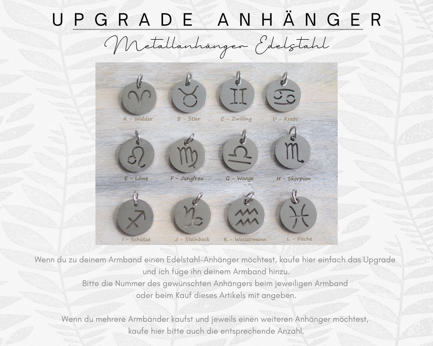 Upgrade zweiter Metallanhänger Edelstahl Sternzeichen silber
