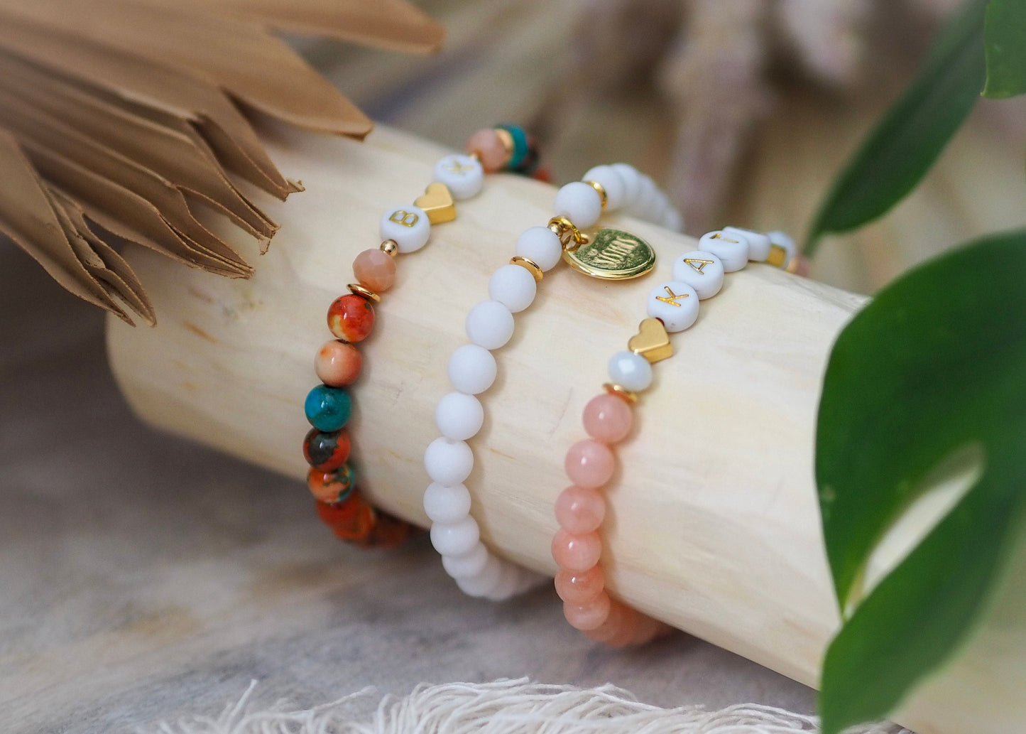 Perlenarmband Natursteinperlen personalisiert mit Initialen