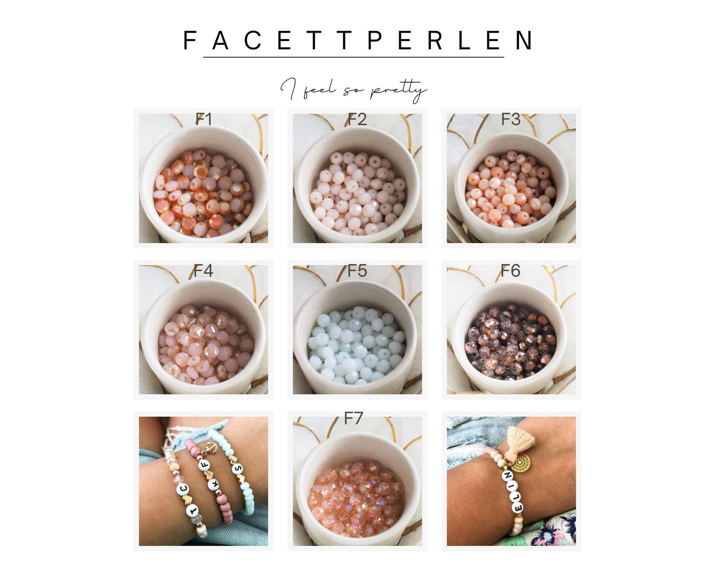 Perlenarmband Glasfacettperlen personalisiert mit Initialen und Herz
