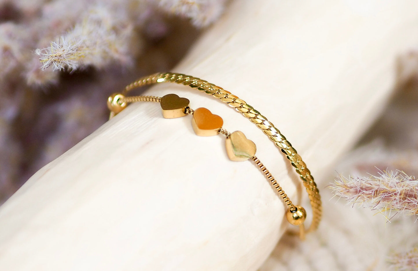 Gliederarmband zweireihig mit Herz vergoldet