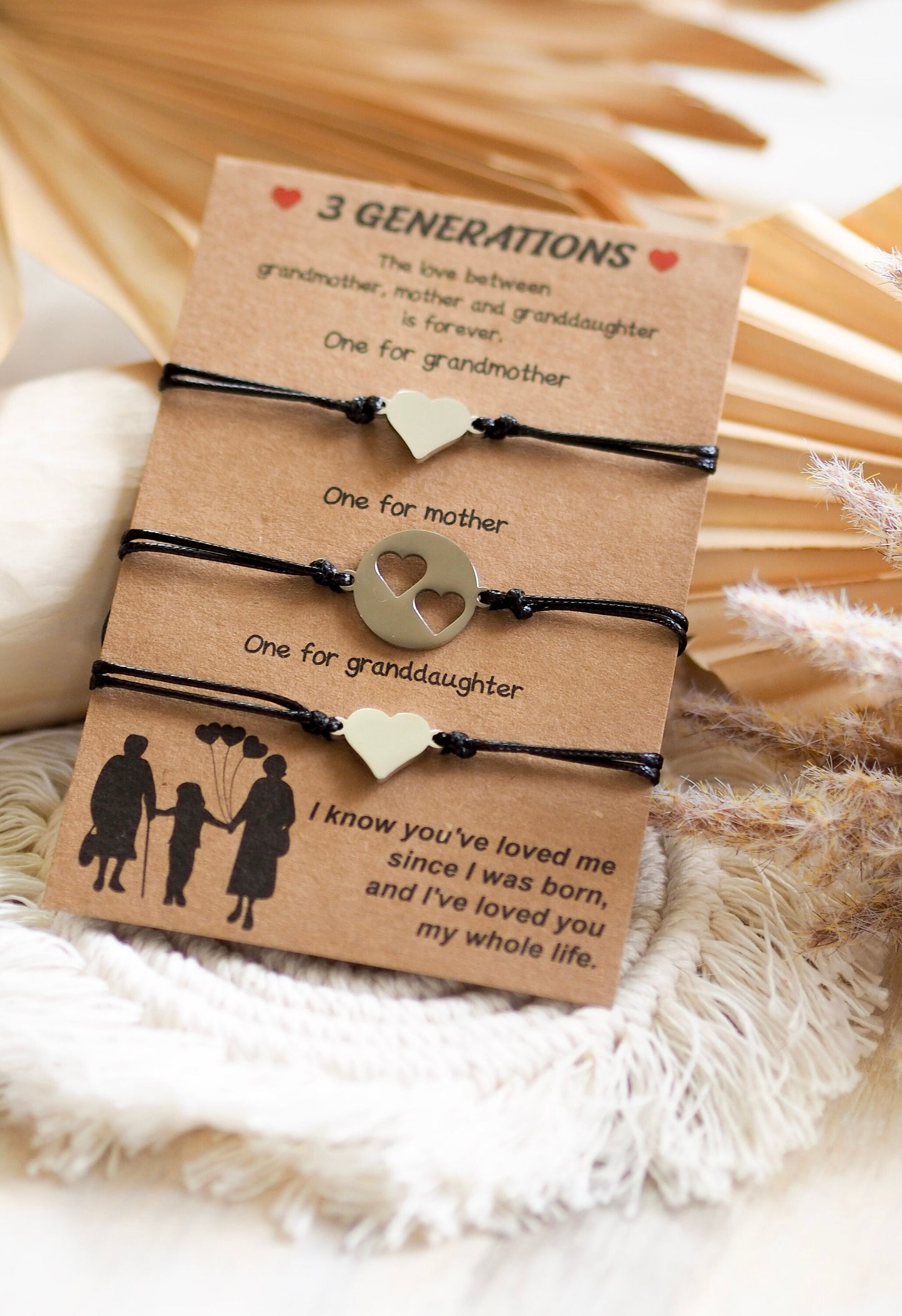 Wickelarmband mit Herzen "3 Generationen"