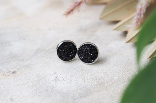 Ohrstecker Druzy Cabochon Kristall Schwarz
