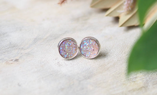 Ohrstecker Druzy Cabochon Kristall Rosa