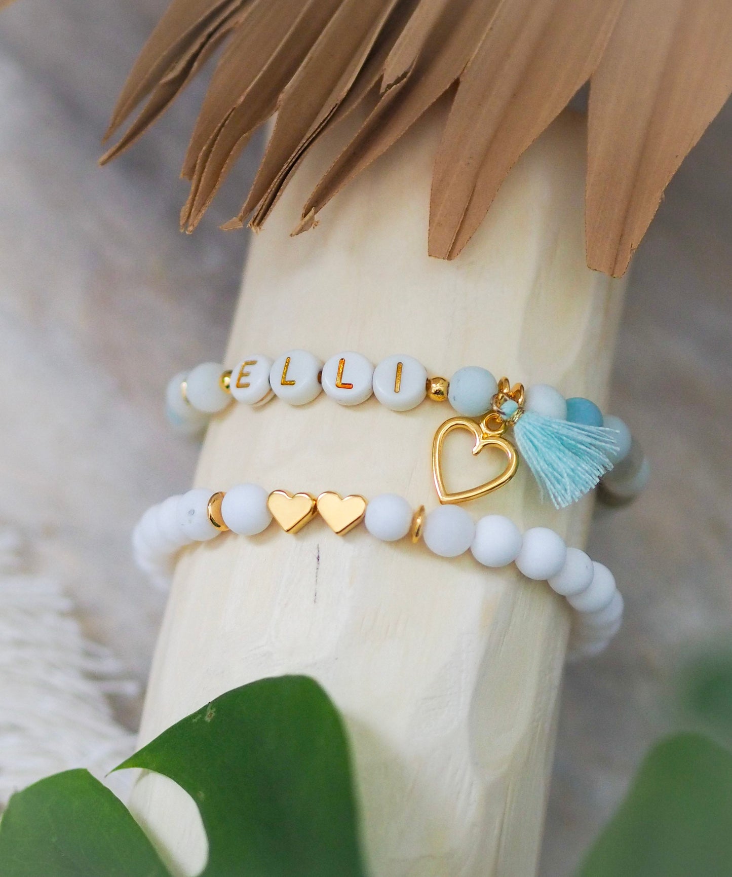 Perlenarmband Natursteinperlen personalisiert mit Initialen