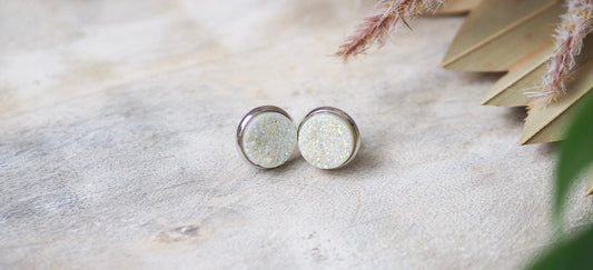 Ohrstecker Druzy Cabochon Kristall Weiß