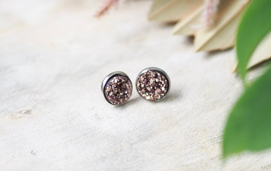 Ohrstecker Druzy Cabochon Kristall Roségold
