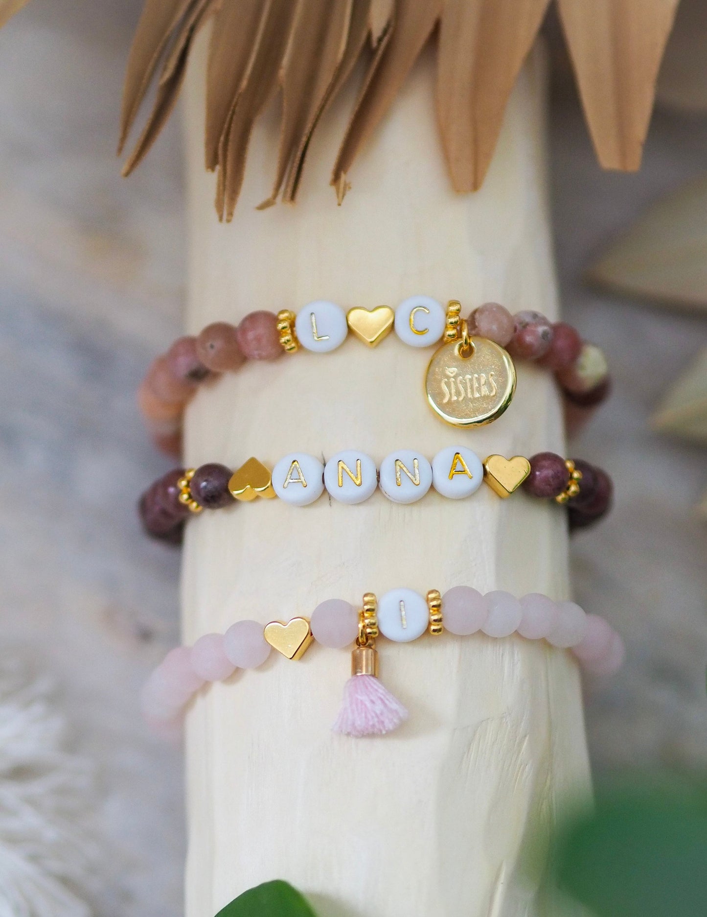 Perlenarmband Natursteinperlen personalisiert mit Initialen