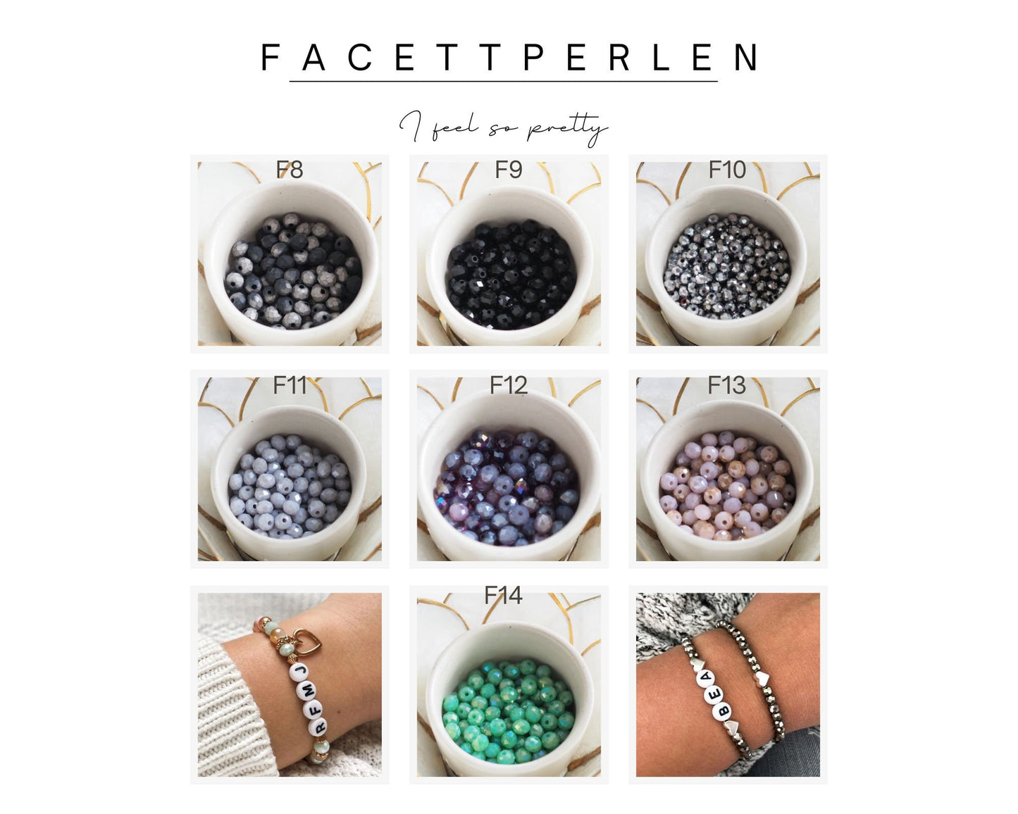 Perlenarmband Glasfacettperlen personalisiert mit Initialen und Herz