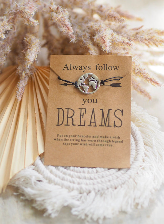 Wickelarmband mit Weltmotiv "Always Follow your DREAMS"
