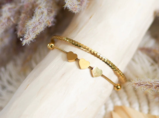 Gliederarmband zweireihig mit Herz vergoldet
